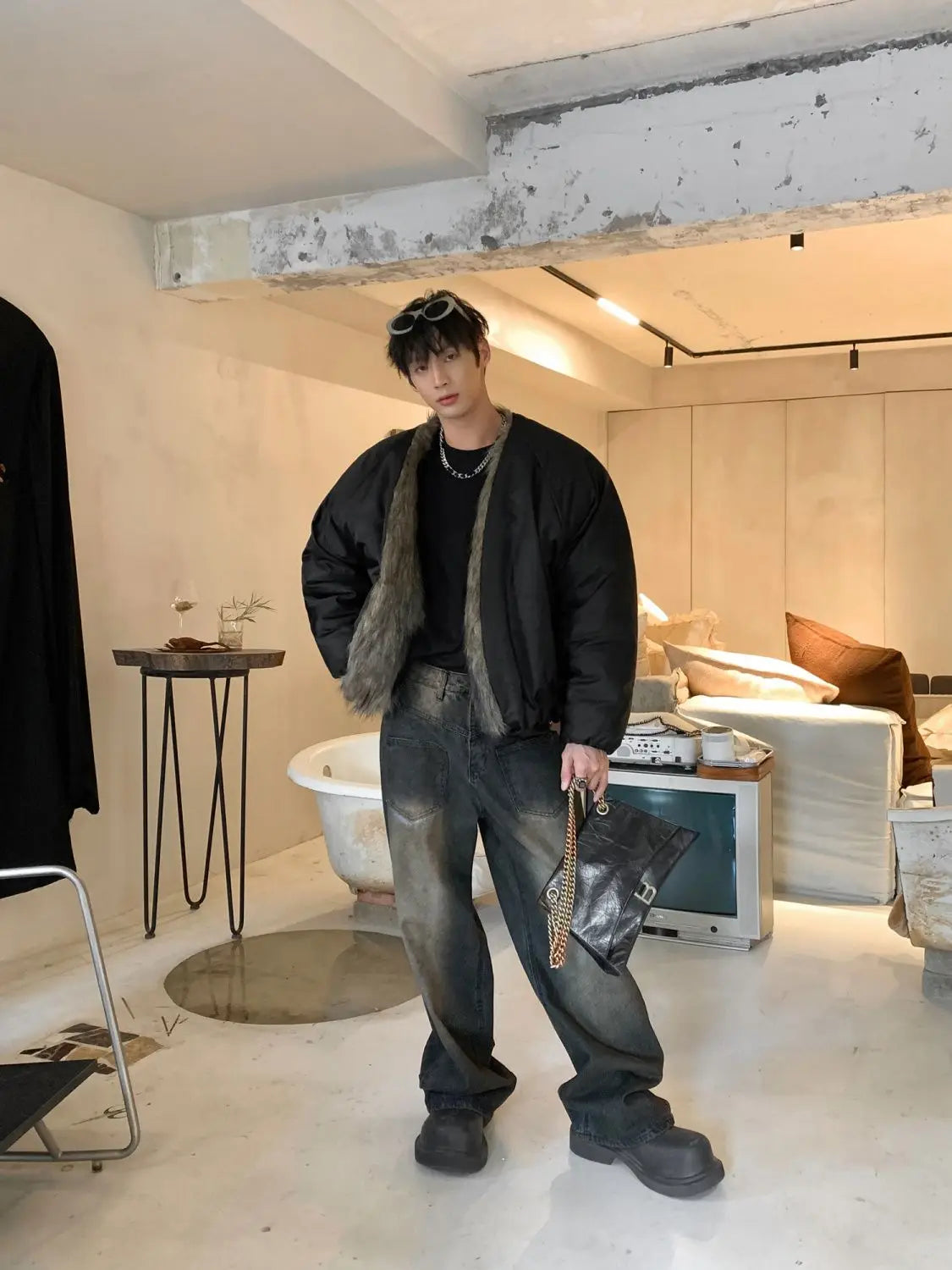 Threebooy American Two-sided Wear Parkas Warm Fashionable Streetwear Men's Imitation Fox Fur Coat Versatile 2025 New Padded Thick Jacket