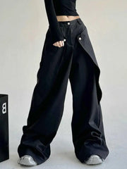 Threebooy  Black Casual Spring Autumn Thin Loose Wide Leg Pants Men Women Drapey Loose Fit Long Trousers Casual Style Classic Design