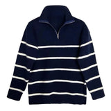 Threebooy Men's Autumn Winter Striped Half-Zip Long-Sleeved Knitted Sweater New Trendy Casual Loose Comfortable Color-Blocked Sweater