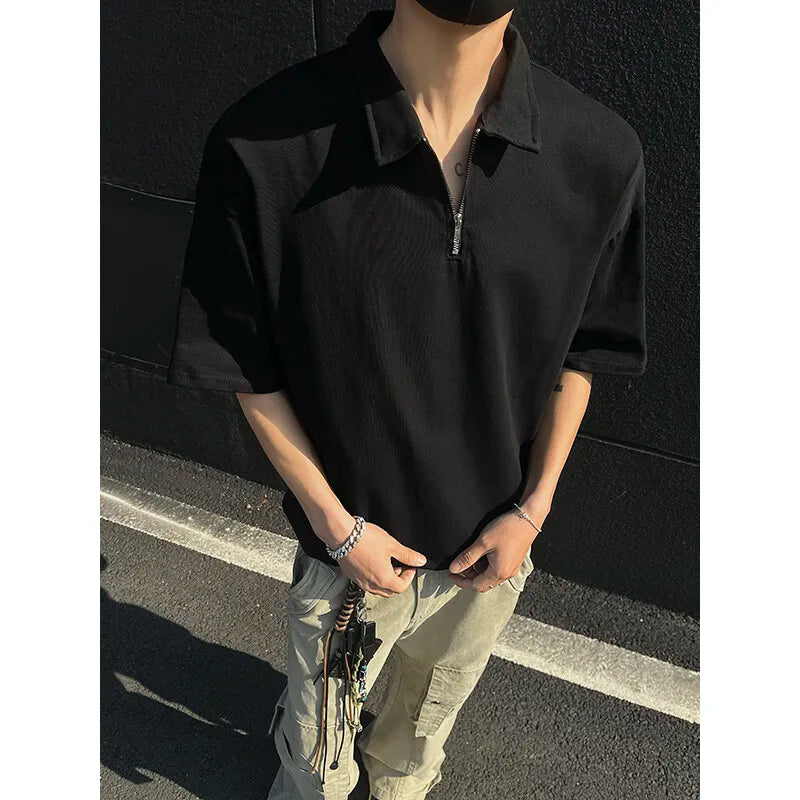 Threebooy  Mens tshirt Loose Fit Half Zip Polo Collar Solid Color Summer T Shirt New Casual  Sports Comfortable Daily Basic Top