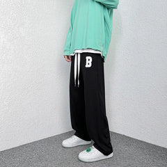 Threebooy Mopping Casual Trousers Spring Summer Oversize Fashion Sports Loose Flocking Letters Simple Pants Straight Wide Leg Aweatpants