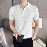 Threebooy Korean Style Men's Summer Casual Knitted Polo Shirts/Male Slim Fit Fashion Zipper Design Hollow Out Polo Shirts S-3XL