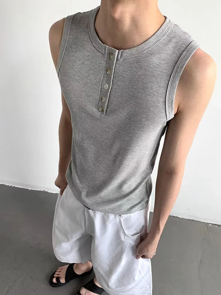 Threebooy  Mens Slim Fit Sleeveless Vest 2025 Summer New Casual Textured Ribbed Camisoles Men Sports Training Stretch Tank Tops
