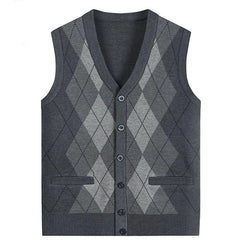 Threebooy  Middle-aged Elderly Men's Vests Spring Autumn Waistcoats Vests Outer Wear Thin Knitted Cardigans
