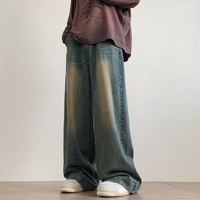Threebooy Jeans men Baggy Jeans Straight Casual Distressed Vintage Jean Pants Men Wide-leg Denim Trousers Male Oversize Streetwear Fashion