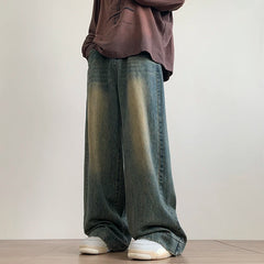 Threebooy Jeans men Baggy Jeans Straight Casual Distressed Vintage Jean Pants Men Wide-leg Denim Trousers Male Oversize Streetwear Fashion