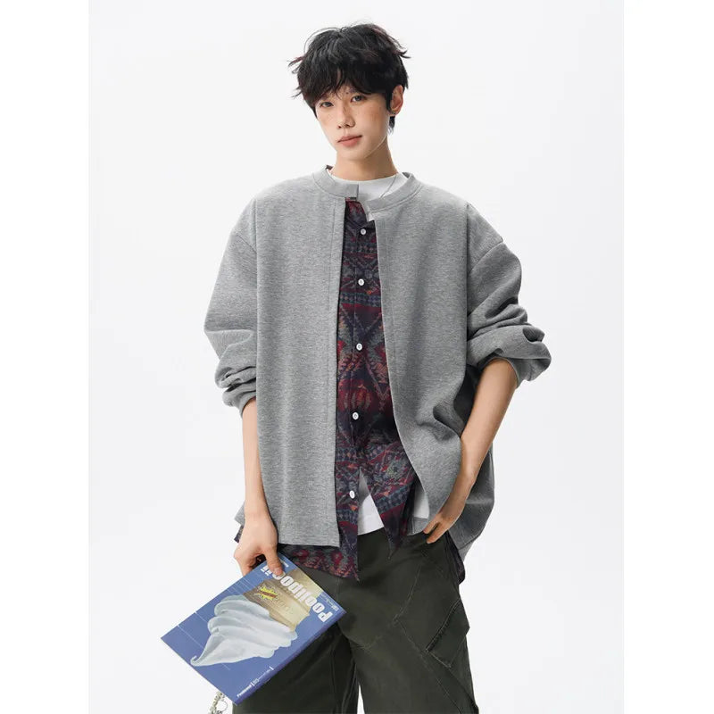 Threebooy Jacket men Stand Up Collar Single Breasted Fake Two Piece Jacket Autumn Thin Ethnic Print Patchwork Mens Outerwear Coat men new