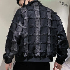 Threebooy Plaid Contrast Color Stitching Male Jacket Streetwear Color Contrast Men Varsity Jacket Tassel Baseball Vintage Bomber Jacket