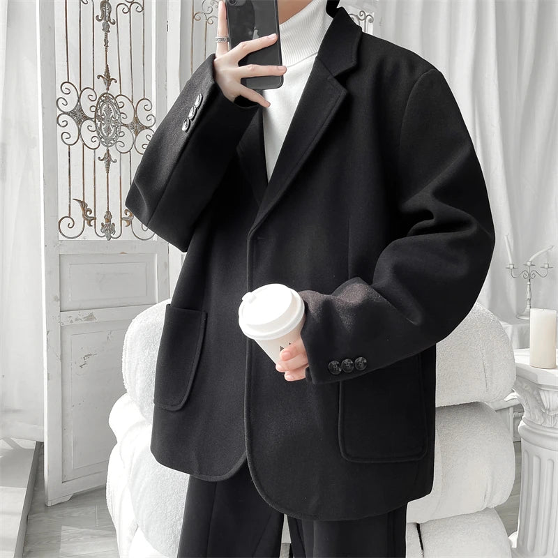 Threebooy Woolen Coat for Man Winter Coats Man Wool and Mix Mens Overcoat High Quality Elegant Men Jackets New Black Men's Clothing
