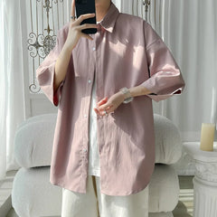 Threebooy Summer Short Sleeved Shirt Men Oversized Fashion Casual White Shirt Men Korean Loose Ice Silk Shirt Mens Formal Shirts