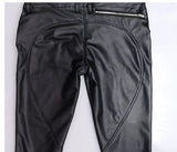 Threebooy New double zipper open pants men's PU leather pants Korean version personality raised silhouette tight motorcycle pants