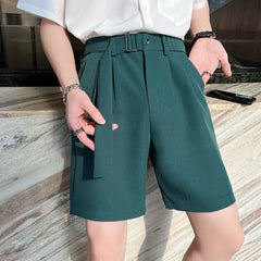 Threebooy  Korean Style New Design Men Shorts Summer Short Suit Pants Green Beige Unisex Clothing Solid Thin Regular Fit Shorts S-3XL