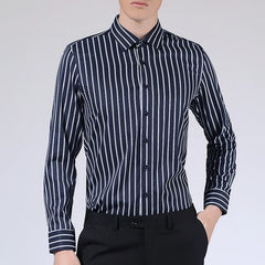 Threebooy  Fashion Classic Men Striped Shirts Business Casual Long Sleeve Button Down Regular Fit Social Shirt 4XL 5XL