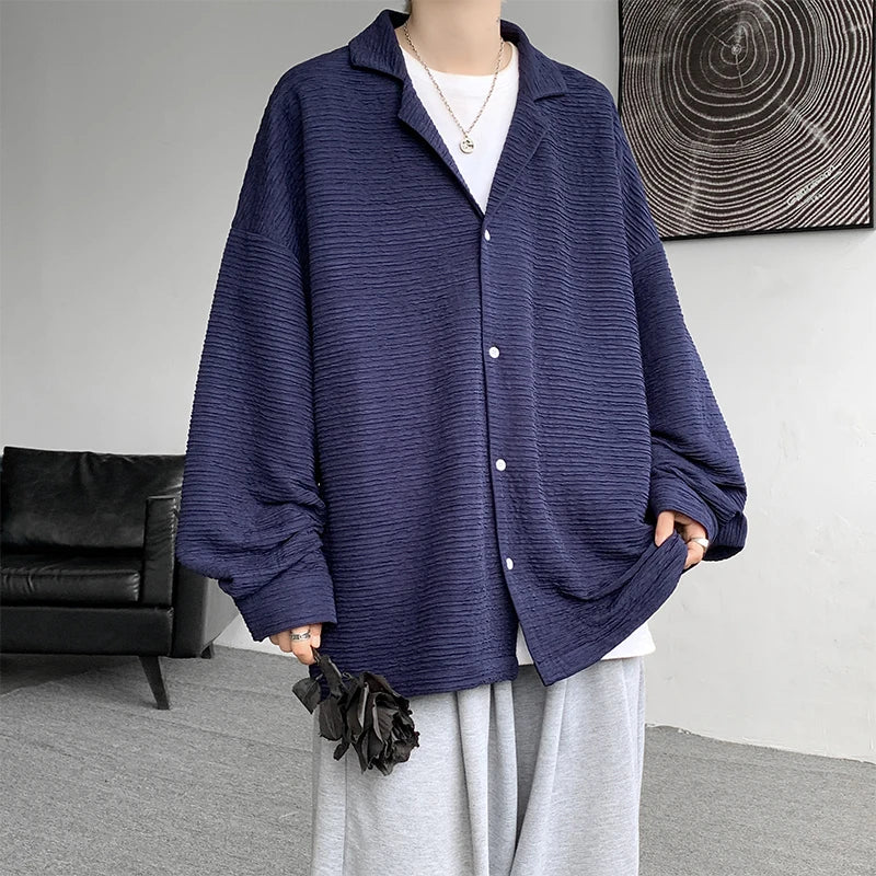 Threebooy Korean Fashion Ice Silk Shirt Men's High Quality Long Sleeve Shirts Loose Casual Blouse Oversized 5XL masculina camisas hombre