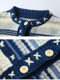 Threebooy Vintage Cardigan Sweater Men Blue Long Sleeve Striped Sweater Coat V-neck Casual Knitted Jumpers Male Korean Clothes