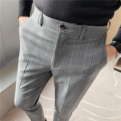 Threebooy Men's Spring Slim Fit Leisure Pure Cotton Business Suit Pants/Male Plaid Pencil Pantsfashion Trousers 28-38