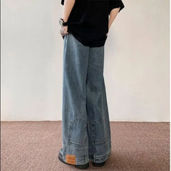 Threebooy American Style High Street Upside Down Design Sensibility Jeans European Hip Hop Streetwear Men's Fit Straight Leg Pants