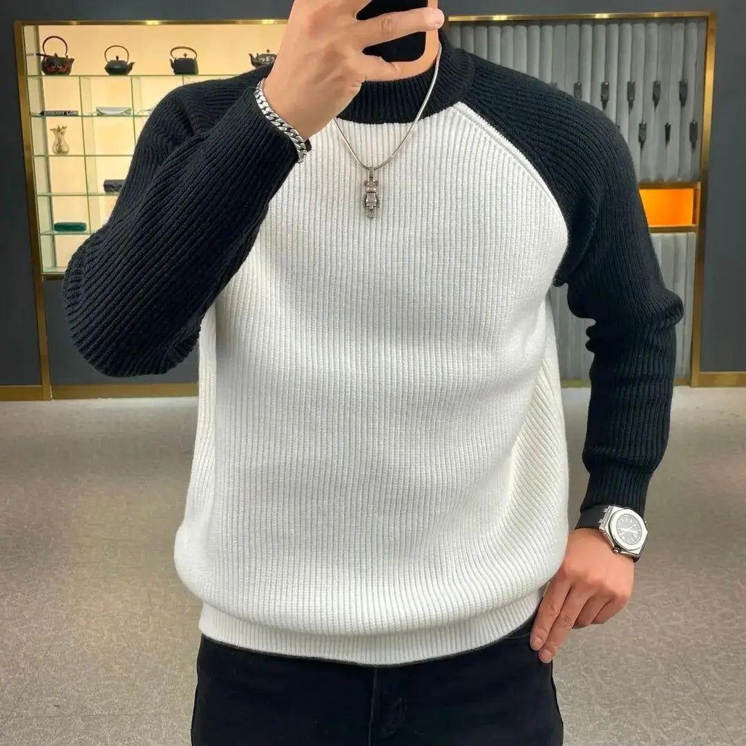 Threebooy American Heavyweight Raglan Winter Contrasting Color Splicing Bottoming Shirt Long-sleeved Loose Round Neck Sweatshirt Sweater
