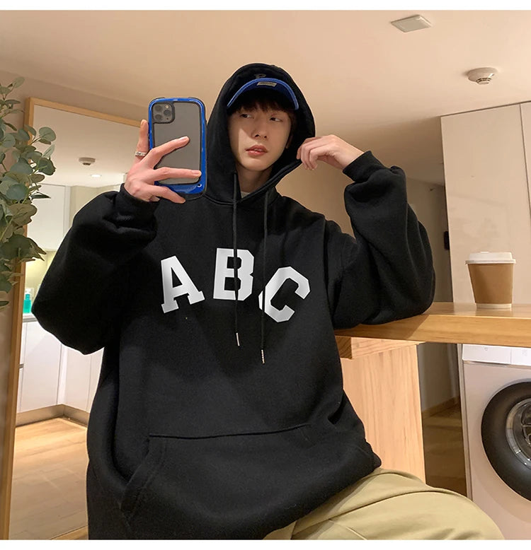 Threebooy Letter Print ABC Men's Hoodies 2025 Autumn new sudadera hombre Korean Fashion Harajuku Pullover Hip Hop Long Sleeve Hooded