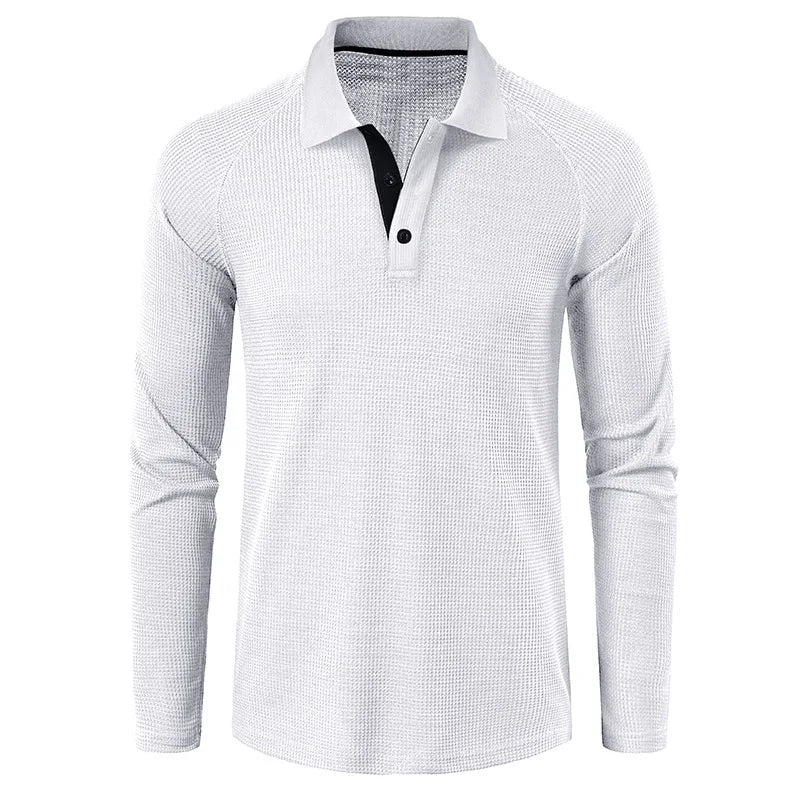 Threebooy Spring Autumn Turn Down Collar Polo Shits Men Solid Color Long Sleeve Business Casual Mens Polos Anti-Shrink Fashion Tops Tees