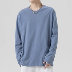 Threebooy  Autumn Men's Casual Long Sleeve T Shirt Plus size Sweatshirts Male Korean Fashion Oversized Tees Clothes Blue Y2K Tshirt