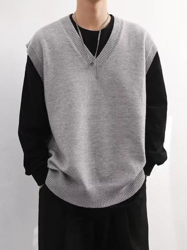 Threebooy  Vest Waistcoat Beige V Neck Knit Sweater Male Sleeveless Cigaret Old Plus Size Cheap Men's Clothing Trend Designer Luxury X