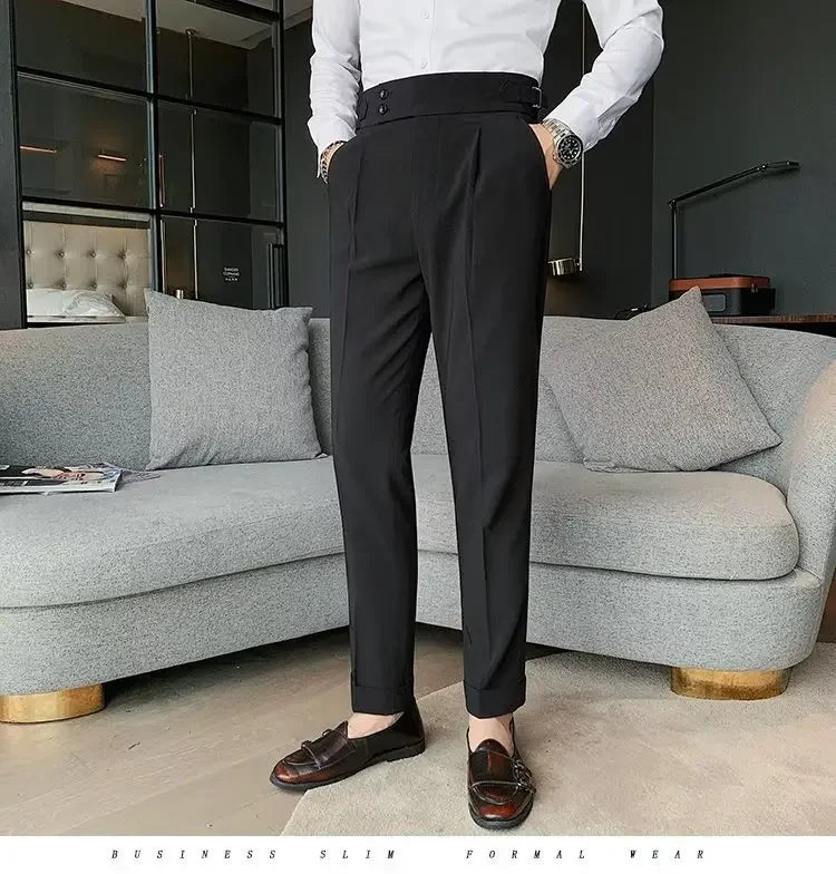 Threebooy Nadir Coffee Color Men's Trousers Classic Trendy Paris Button Single Pleat Slims Smooths Your Silhouette Business Casual Pants
