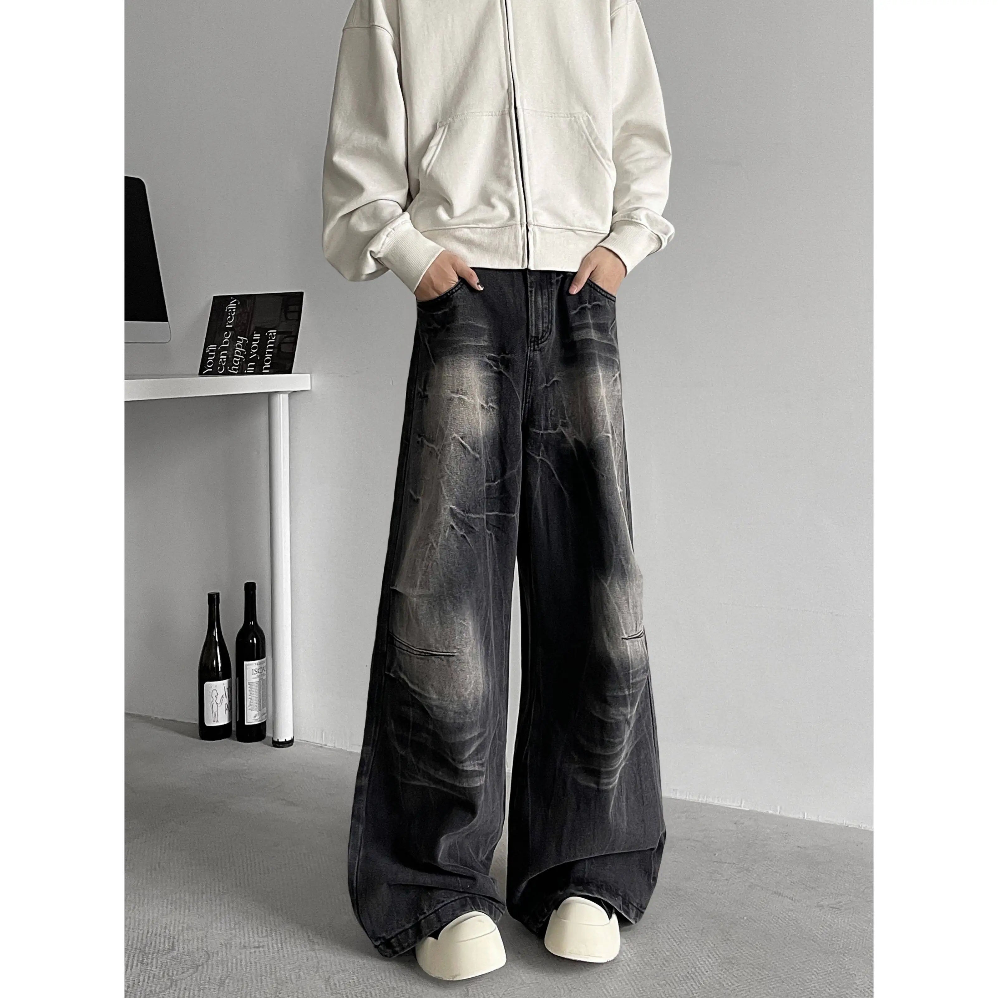 Threebooy  Jeans Men baggy Wide Leg Washed Marble Jeans Vintage Comfort Denim Pant Relaxed Fit Casual Trousers Trend Streetwear Urban Style