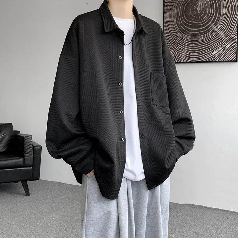 Threebooy Autumn Japanese Style Oversized Harajuku Shirt Men Casual Loose Blouse Plus Size 5XL-M All Match Fashion Streetwear Male Clothes