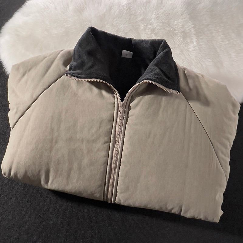 Threebooy Japan Standing Collar Padded Jacket Vintage Cityboy Men's Plush Parkas American Retro Hong Kong Style Winter Jacket Cargo Coat