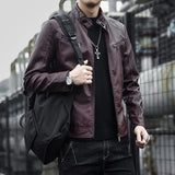 Threebooy Autumn New Men's Casual Fashion Stand Collar Slim PU Leather Jacket Solid Color Leather Jacket Men Anti-wind Motorcycle S-4XL