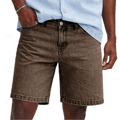 Threebooy  Mens Vintage Washed Denim Shorts Casual Straight Streetwear Shorts Breathable Summer Solid Zipper Fly Daily Knee Length Jean Man