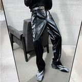 Threebooy  British Style Net Trend Personality Streetwear Bright PU Leather Trousers Side Tight Waist Loose Casual Pants Men's S-2XL