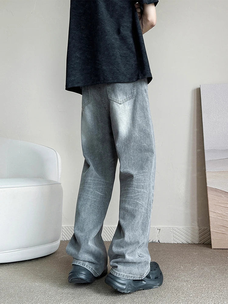 Threebooy  New Vintage Gray Baggy Jeans Men Fashion Harajuku Casual Y2k Pants Straight High Street Male Wide Denim Trousers
