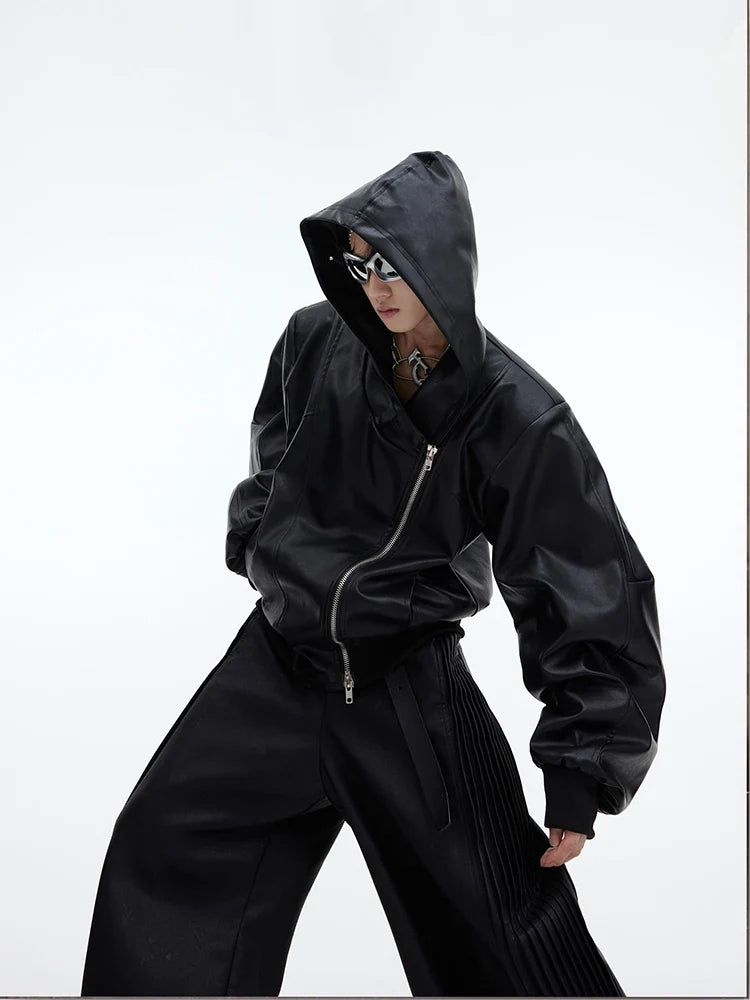 Threebooy Men's Maverick Hooded Faux Leather Jacket