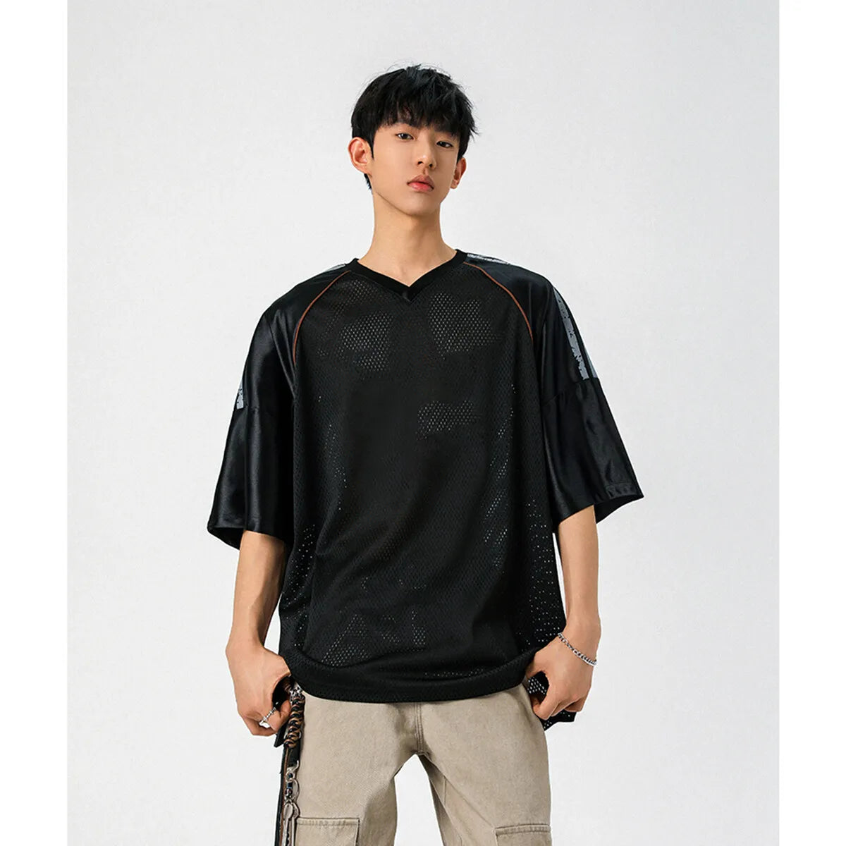 Threebooy Men Sport Tshirt Transparent Mesh V-neck T Shirt Short Sleeve Men Clothing Summer 2025 Fashion Streetwear Male Loose Tee Tops
