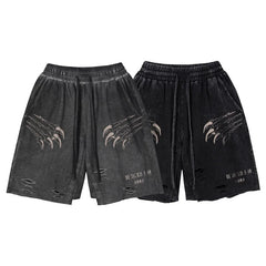 Threebooy Casual Streetwear American Vintage Fashion Brand Letter Shorts for Men's Summer New Wash Old Loose Cotton Capris for Men and Women