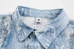Threebooy  Summer Denim Short Sleeve Shirts Men Streetwear Hip Hop Ripped Hole Jeans Shirt Oversized Harajuku Tie Dye Casual Blouse Male