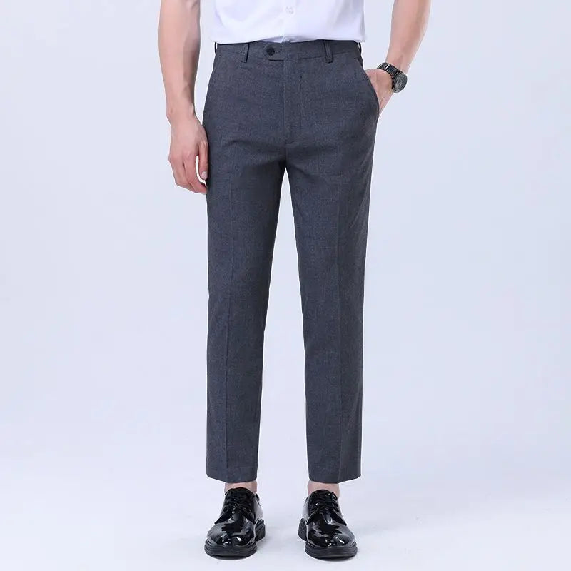 Threebooy  Men's Trousers Autumn Straight Stretch Elastic Non-iron Workwear Business Slim Casual Nine-point Trousers