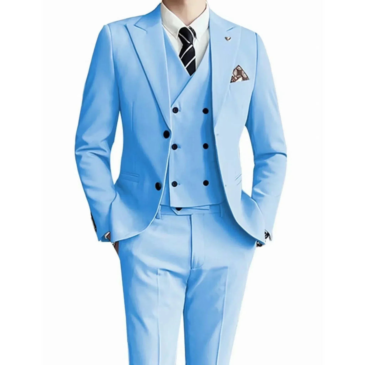 Threebooy  Solid Color Formal Business Suits High-quality Wedding Art 3 Pieces Blazer Vest and Pants Set for  Wedding Dresses Banquet