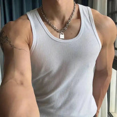 Threebooy  Men's Ribbed Tank Top Heavyweight Casual Elastic Breathable Comfortable Daily Summer New Fashion Round Neck Vest