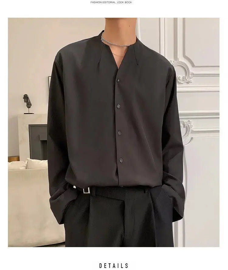 Threebooy 2025 New Retro V-neck Shirt Temperament Solid Color Long-sleeved Drooping White Shirt Korean Loose Trendy Top Aesthetic Chic