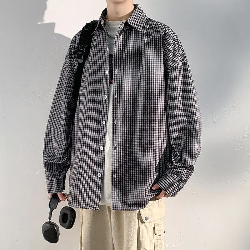 Threebooy Plaid Shirts for Men Student shirt Youth workwear Mens Calssic long shirt Spring Korean Clothes casual Streetwear