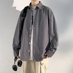 Threebooy Plaid Shirts for Men Student shirt Youth workwear Mens Calssic long shirt Spring Korean Clothes casual Streetwear