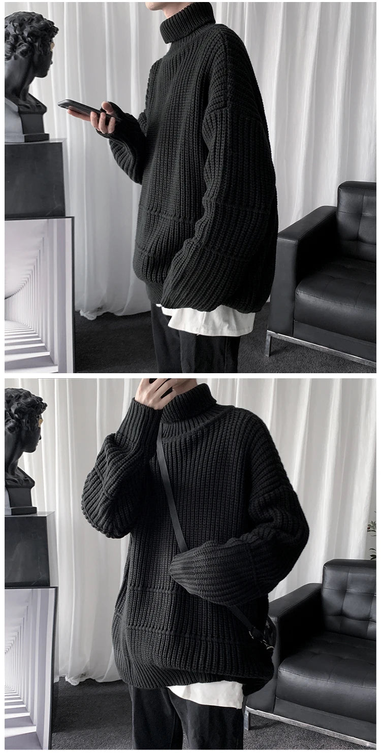 Threebooy Autumn Winter Mens Casual Turtleneck Pullover Men's Long Sleeve Rollneck Sweater Korean Style Fashion Warm Knitted Sweater