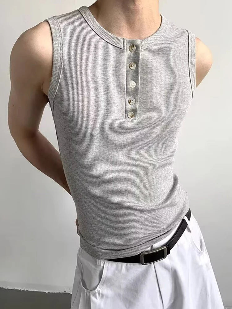 Threebooy  Mens Slim Fit Sleeveless Vest 2025 Summer New Casual Textured Ribbed Camisoles Men Sports Training Stretch Tank Tops