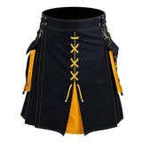 Threebooy Mens Pocket Tie Rope Scottish Skirt 2024 New Genderless Casual Fashion Medieval Retro Steampunk Contrast Color Skirt Unisex