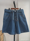 Threebooy Jeans Men's Shorts Summer New Loose Wide Leg Knee Length Pants With Belt Fashion New Vintage Denim Bottoms