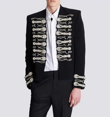 Threebooy  Retro Court Men Suit 2 Pieces Blazer Pant Peaked Lapel Crystal Heavy Handmade Embroidered Coat Party