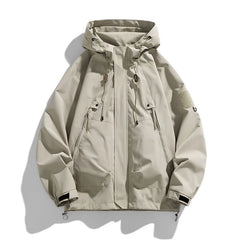 Threebooy  Windbreakers Men Hooded Jacket Zipper Coat Cargo Waterproof Black Bomber Camping Loose Thin Softshell Hooded Hiking Jacket